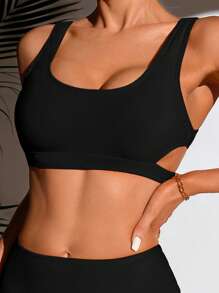 Swim SPRTY Summer Beach Cut Out Side Bikini Top - Black - View 3