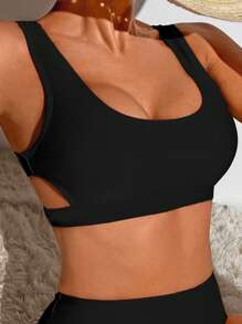 Swim SPRTY Summer Beach Cut Out Side Bikini Top - Black - View 4