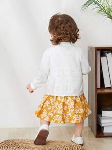 SHEIN Baby Girl Pointelle Knit Cardigan - White - View 2