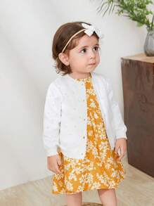 SHEIN Baby Girl Pointelle Knit Cardigan - White - View 3