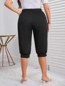 SHEIN LUNE Plus Drawstring Waist Pants - Black - View 2