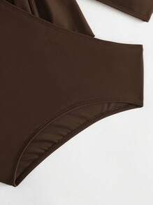 Ruffle Hem Bandeau Tankini - Coffee Brown - View 6