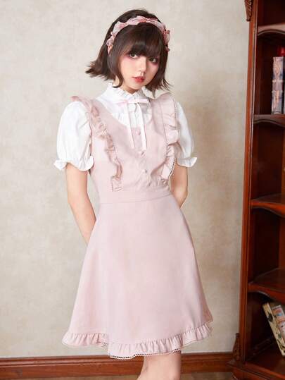 Kawaii Solid Ruffle Trim Dress Without Blouse