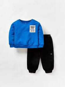 Cozy Pixies Baby Boy Slogan Graphic Sweatshirt & Flap Pocket Sweatpants - Multicolor - View 12