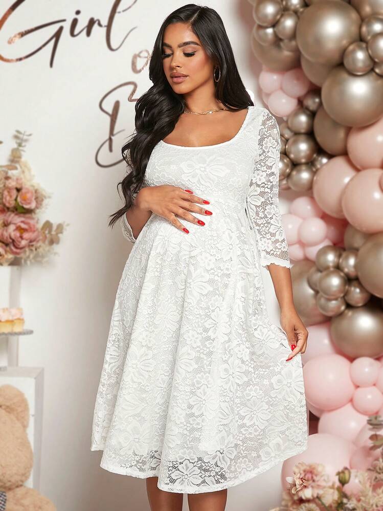 white christmas dresses White Sequin One Arm Maternity Maxi Dress, for A Baby Shower Small / Cream main image 1