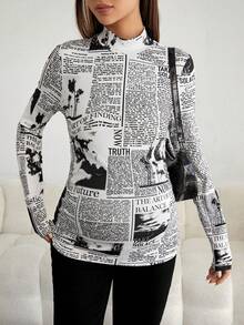 SHEIN Maternity Slogan Graphic Mock Neck Tee - Black and White - View 6