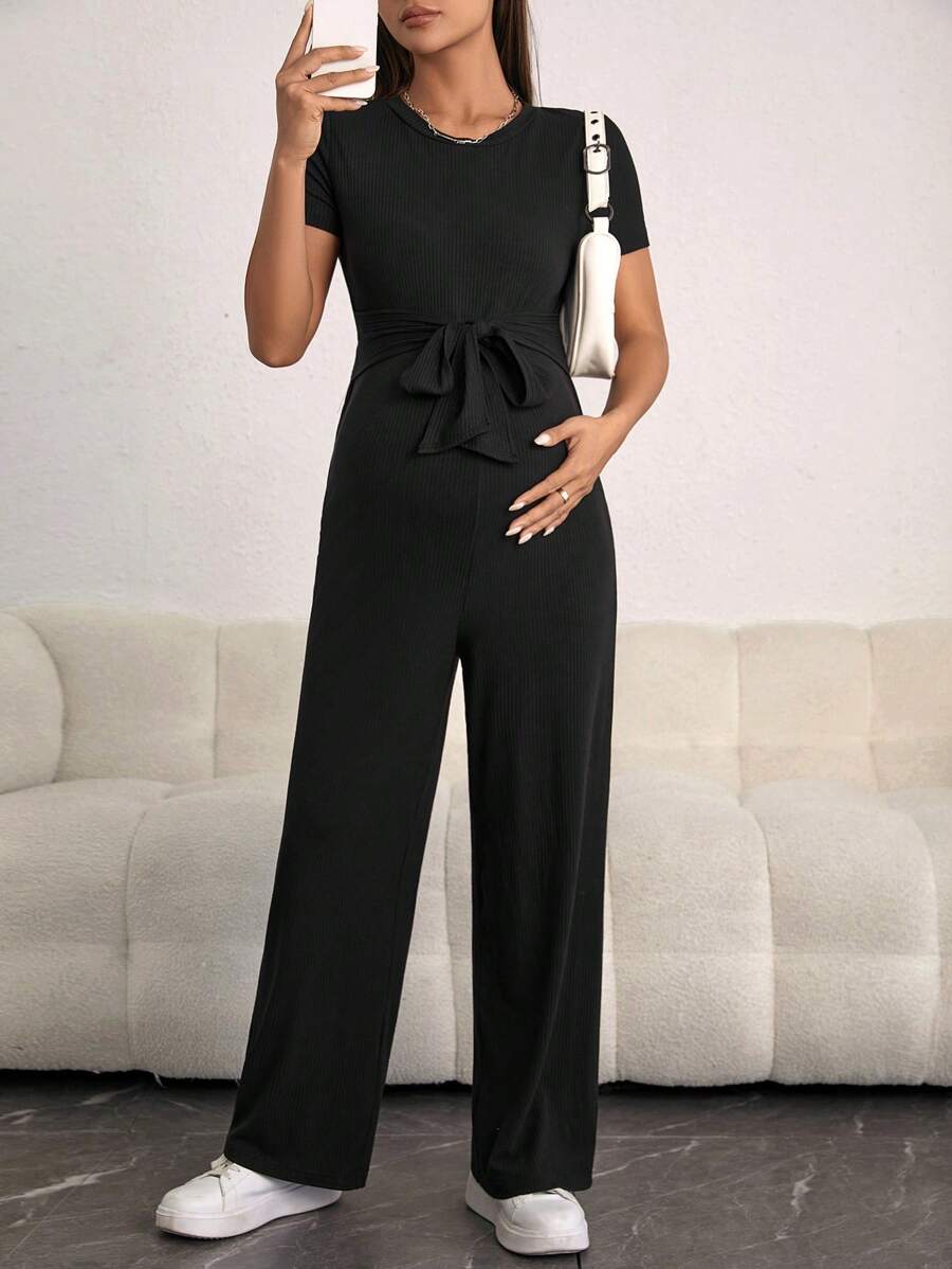 SHEIN Màu thuần Mặt trước Buộc Thai sản Áo liền quần