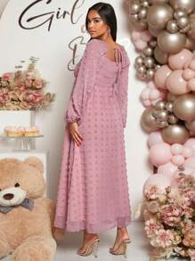 Loomaby Gender Reveal Dress Solid Color Dress For Pregnant Women, Baby Shower Maternity Dress - Dusty Pink - View 2