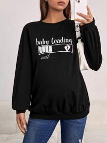 SHEIN Thai sản Đồ họa Chữ cái Thả vai Áo nỉ - màu đen - Xem 1