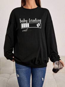 SHEIN Thai sản Đồ họa Chữ cái Thả vai Áo nỉ - màu đen - Xem 3