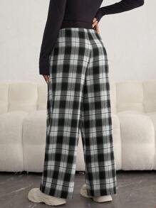 SHEIN 孕婦格紋印花可調節腰圍闊腿褲 - 彩色 - 查看 2