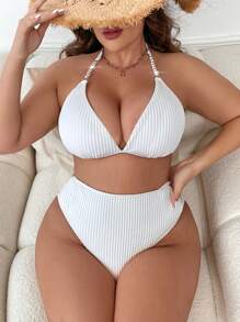 Swim Vcay 夏日海灘加大款露脖三角高腰比基尼套裝 - 白色 - 查看 1