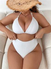 Swim Vcay 夏日海灘加大款露脖三角高腰比基尼套裝 - 白色 - 查看 3