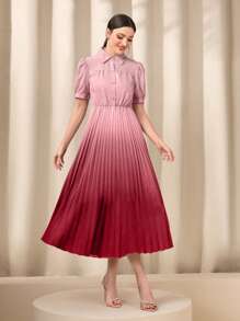 Mulvari Ombre Pleated Hem Shirt Dress - Dusty Pink - View 1