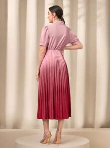 Mulvari Ombre Pleated Hem Shirt Dress - Dusty Pink - View 2