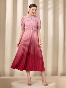 Mulvari Ombre Pleated Hem Shirt Dress - Dusty Pink - View 4