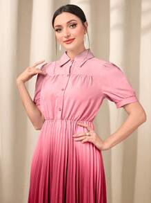Mulvari Ombre Pleated Hem Shirt Dress - Dusty Pink - View 5