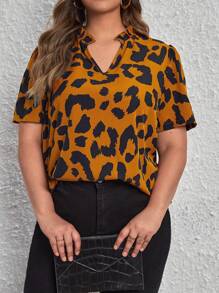 SHEIN Clasi 大碼滿版印花缺口領襯衫