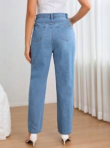 SHEIN Maternity Floral Embroidery Carrot Jeans - Medium Wash - View 2