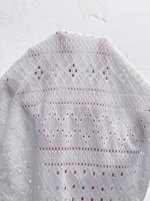 SHEIN Frenchy Guipure Ren tương phản Viền chia cắt Áo thun - trắng - Xem 8
