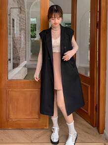 DAZY Chất rắn Đôi ngực Áo vest Không có áo lót - màu đen - Xem 7