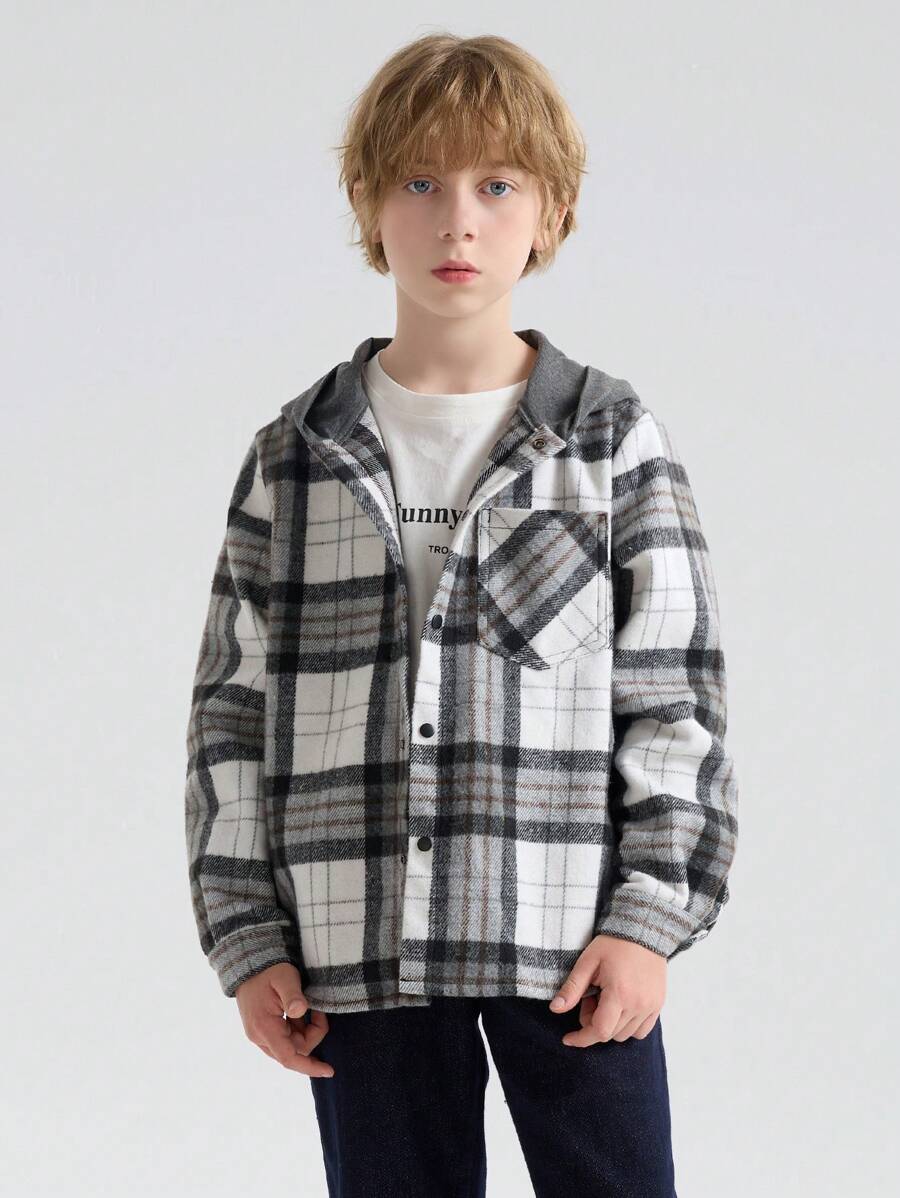SOLOCOTE 十幾歲男孩的格紋連帽外套