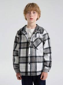 SOLOCOTE 十幾歲男孩的格紋連帽外套