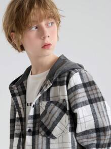SOLOCOTE 十幾歲男孩的格紋連帽外套