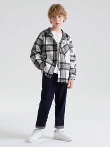 SOLOCOTE 十幾歲男孩的格紋連帽外套
