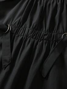 Young Girl Ruffle Trim Buckle Detail Smock Dress - Black - View 3