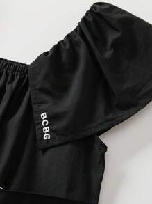 Young Girl Ruffle Trim Buckle Detail Smock Dress - Black - View 4