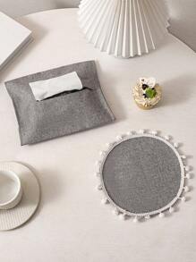 SHEIN Basic living 1入組簡約風人造亚麻灰色的紙巾盒套適用於台式機