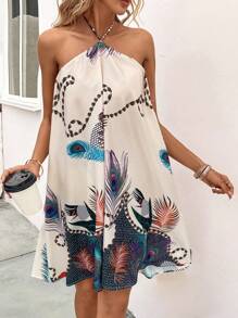 SHEIN Clasi 圖案印花繞頸露背洋裝 - 彩色 - 查看 4