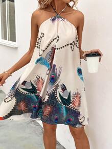 SHEIN Clasi 圖案印花繞頸露背洋裝 - 彩色 - 查看 5