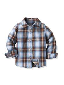Young Boy Plaid Print Button Front Shirt - Multicolor - View 1
