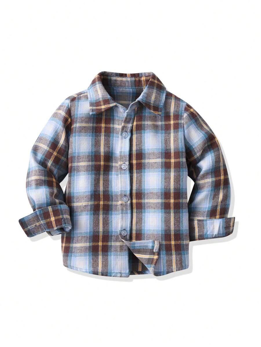 Young Boy Plaid Print Button Front Shirt - Multicolor - View 1