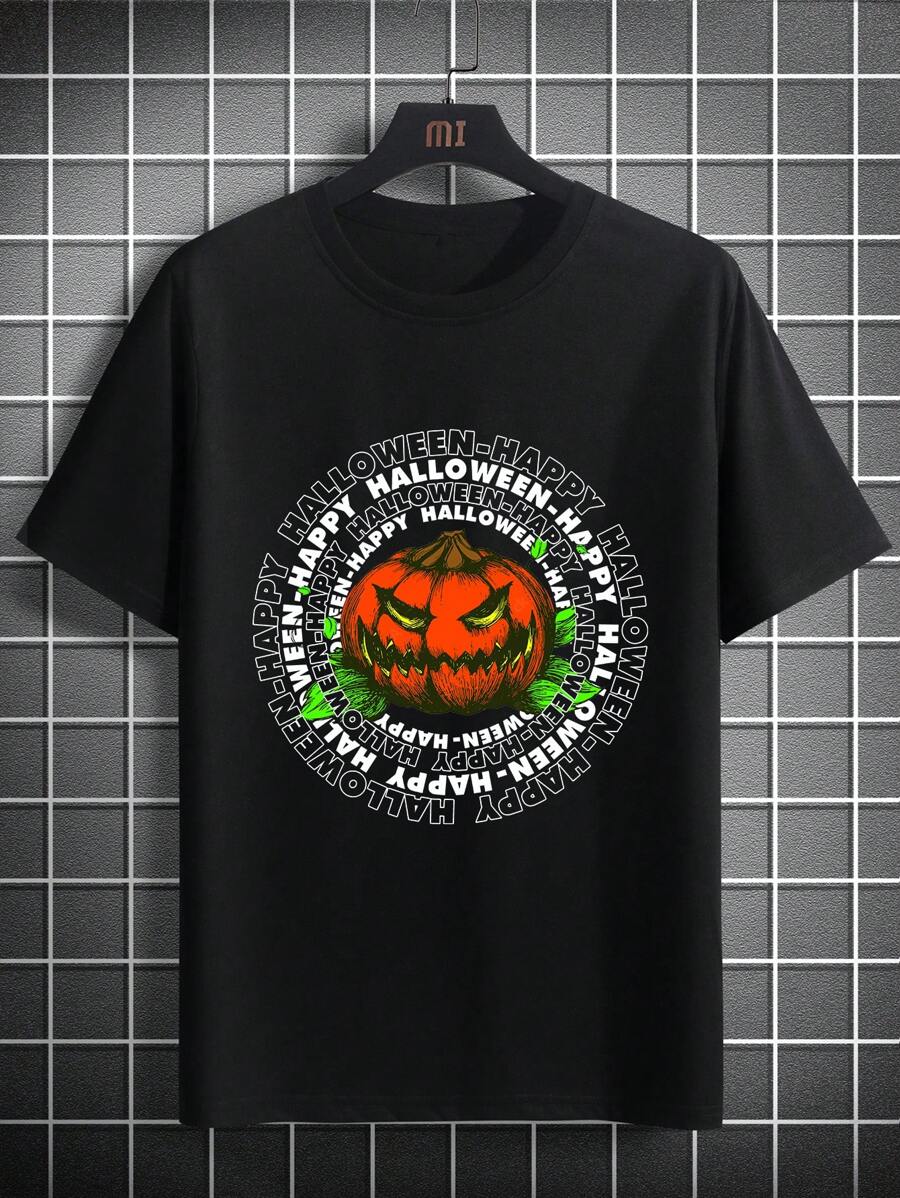 Men Pumpkin & Slogan Graphic Tee