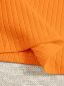 SHEIN EZwear 大碼素色條紋針織背心上衣 - 橘色 - 查看 3