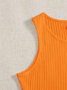 SHEIN EZwear 大碼素色條紋針織背心上衣 - 橘色 - 查看 5