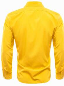 Men Solid Button Up Shirt - Yellow - View 2