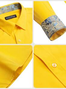 Men Solid Button Up Shirt - Yellow - View 4