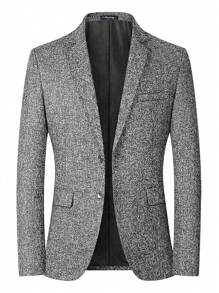 Men Lapel Collar Button Front Blazer - Black - View 1