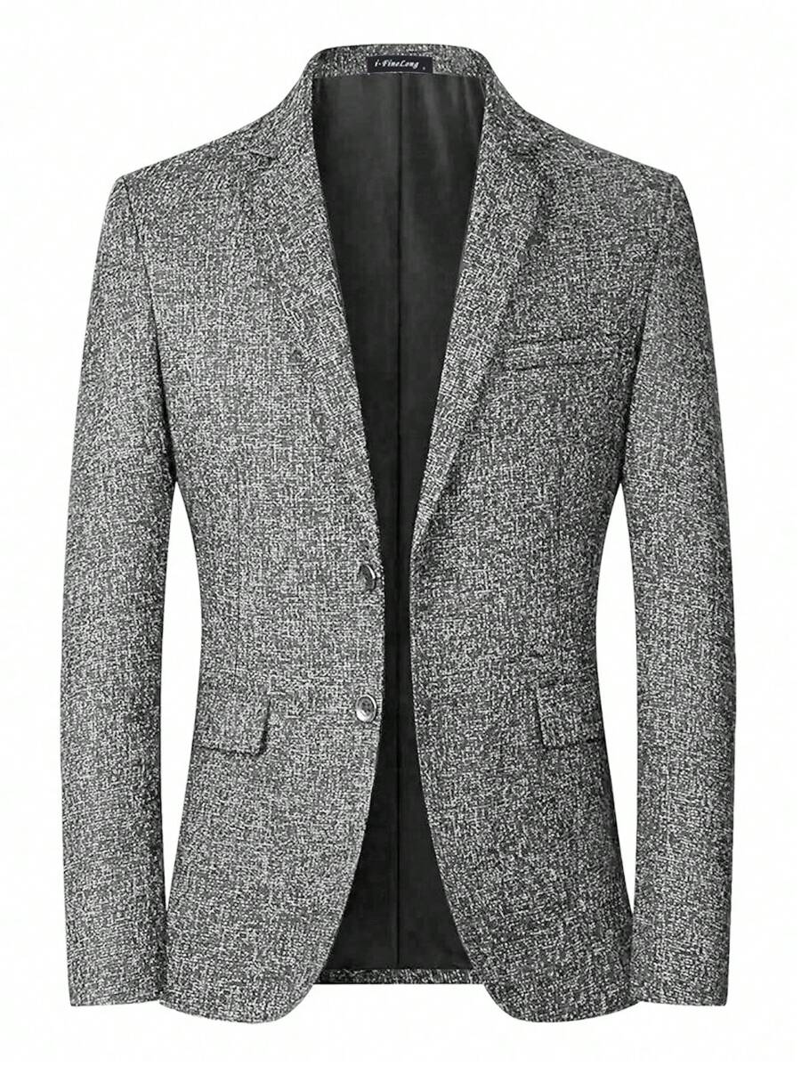 Men Lapel Collar Button Front Blazer - Black - View 1