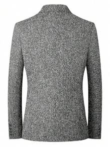 Men Lapel Collar Button Front Blazer - Black - View 2