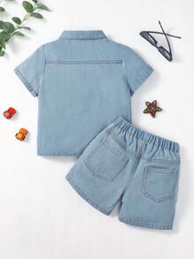Young Boy Letter Graphic Denim Shirt & Shorts