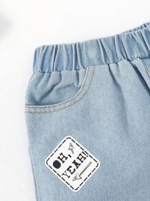 Young Boy Letter Graphic Denim Shirt & Shorts