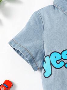 Young Boy Letter Graphic Denim Shirt & Shorts