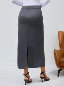 High Waist Slant Pocket Split Back Skirt - Grey - View 2