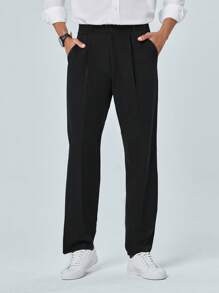 RueChic Men Solid Slant Pocket Suit Trousers - Black - View 3