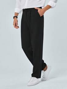 RueChic Men Solid Slant Pocket Suit Trousers - Black - View 1